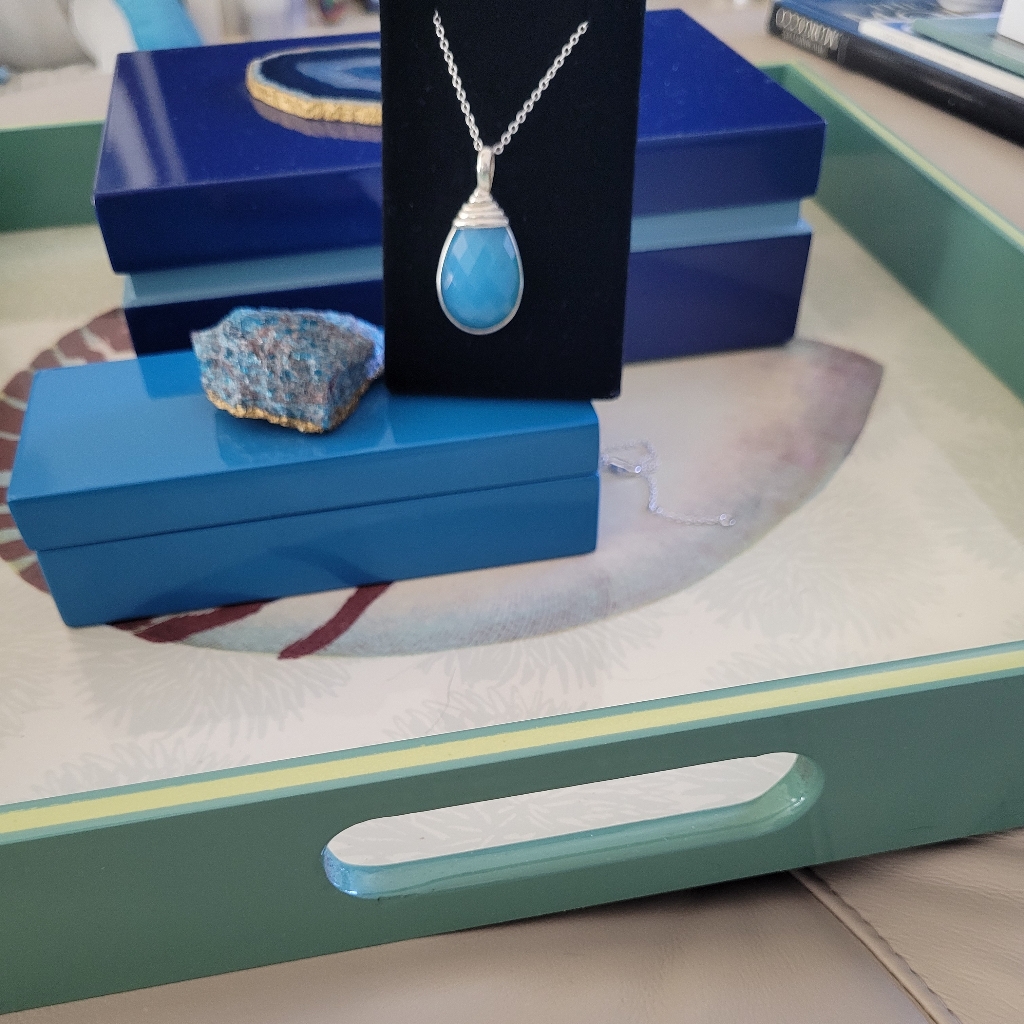 Designer Milky Blue Faceted Chalcedony Sterling Silver 925 Pendant Necklace 25$